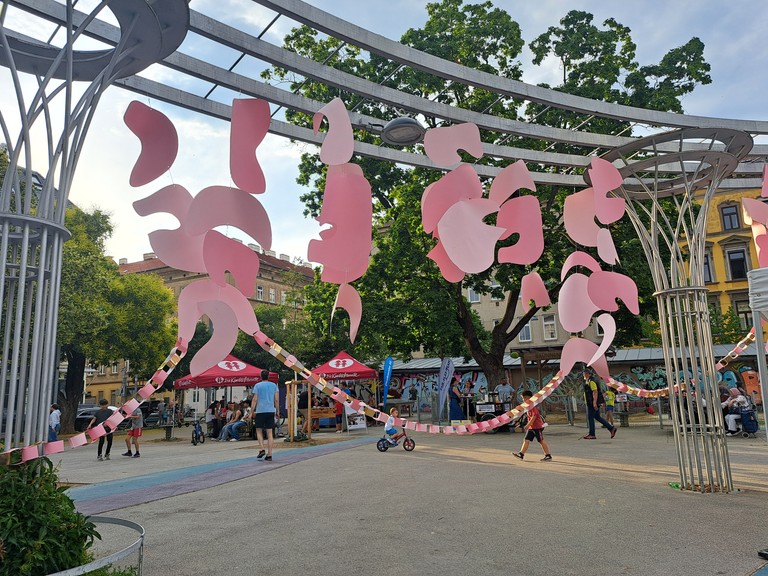 Public space temporary installation made with paper